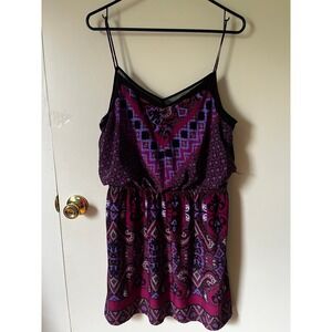 Express Purple Paisley Geometric Boho Mini Dress Spaghetti Strap Size L